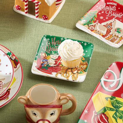 Santa’s Retro Christmas Canapé Plates - Set of 4 6" Assorted Holiday Dinner Plates