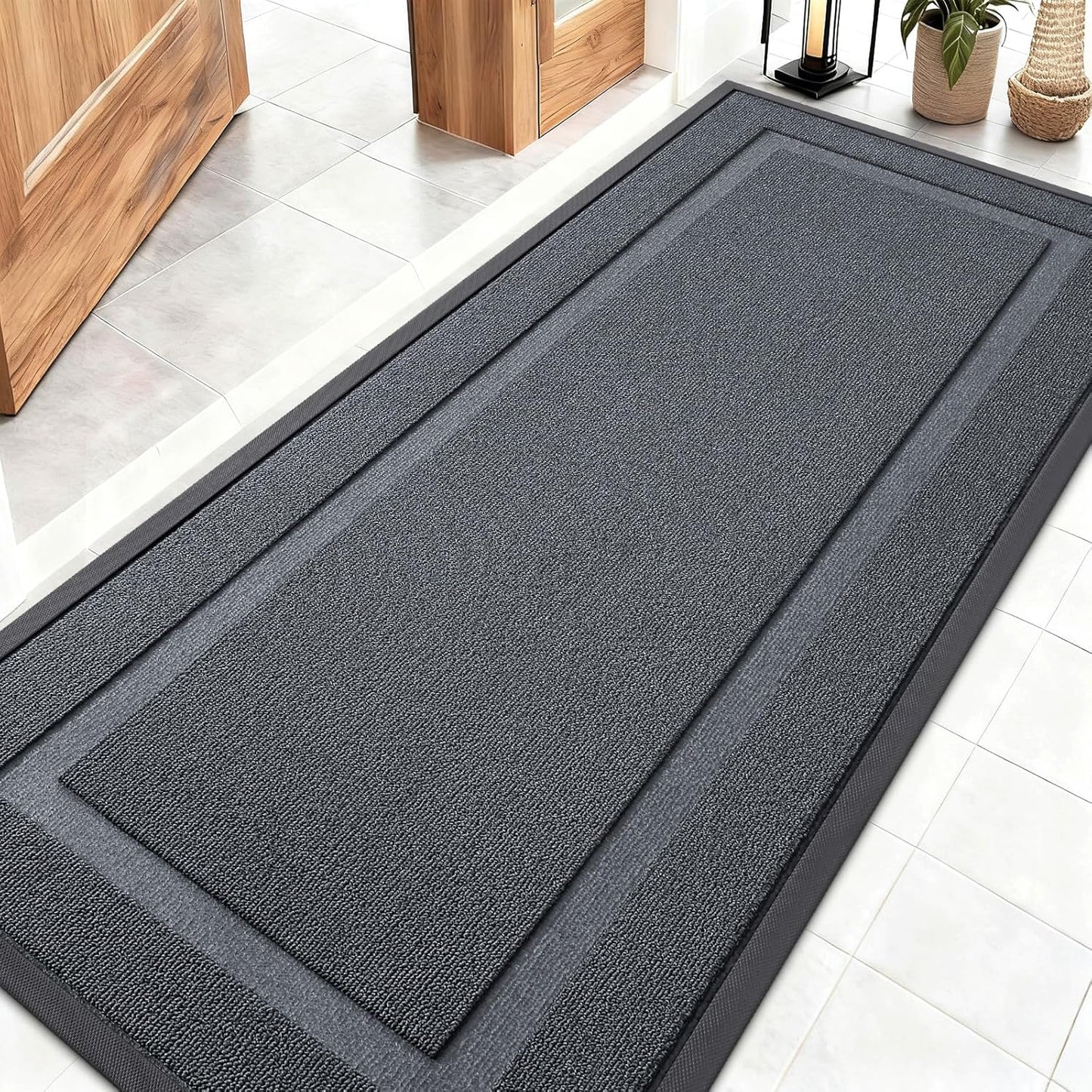 OLANLY Indoor Outdoor Front Door Mat - Waterproof All-Season Doormat, Easy Clean, 59x23, Charcoal Gray