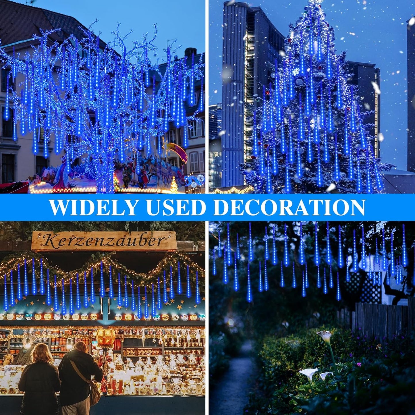 Meteors Shower Lights - 192 LED Falling Rain Lights | Waterproof 11.8-Inch Blue Christmas Decor