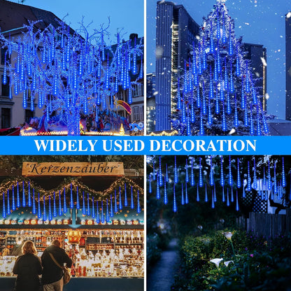 Meteors Shower Lights - 192 LED Falling Rain Lights | Waterproof 11.8-Inch Blue Christmas Decor