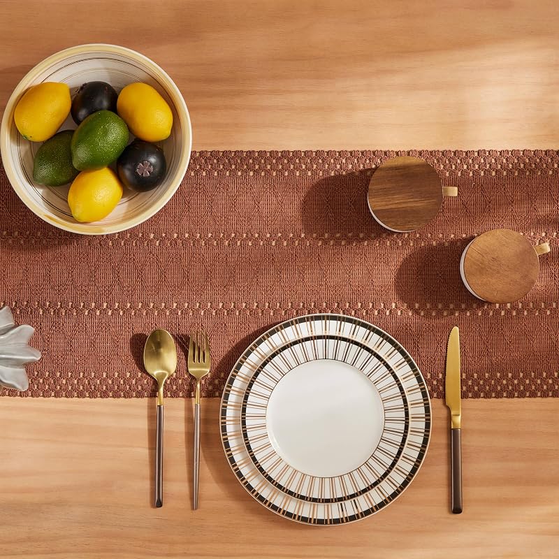 Macrame Style Boho Table Runner, 108" x 12" Terracotta - Handcrafted