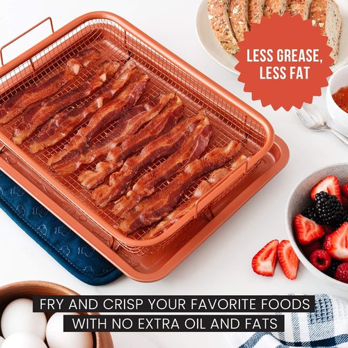 Chef Pomodoro Air Fryer Tray - Copper Crisper Tray Set for Oven & Toaster Oven | 2-Piece Baking Pan