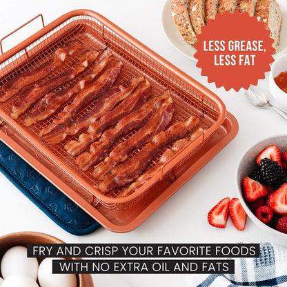 Chef Pomodoro Air Fryer Tray - Copper Crisper Tray Set for Oven & Toaster Oven | 2-Piece Baking Pan