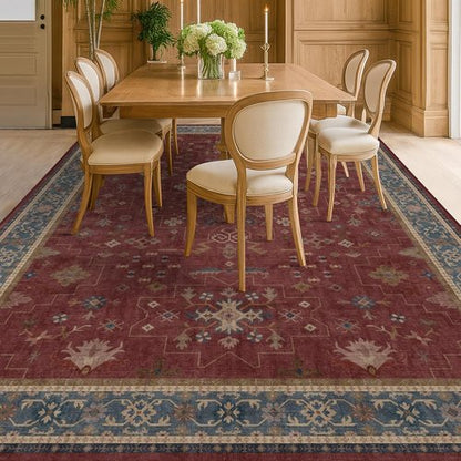 Hazo Haus Moroccan Area Rug - Dark Red 10x12 Washable Lightweight Rug for Living Room & Dining Room