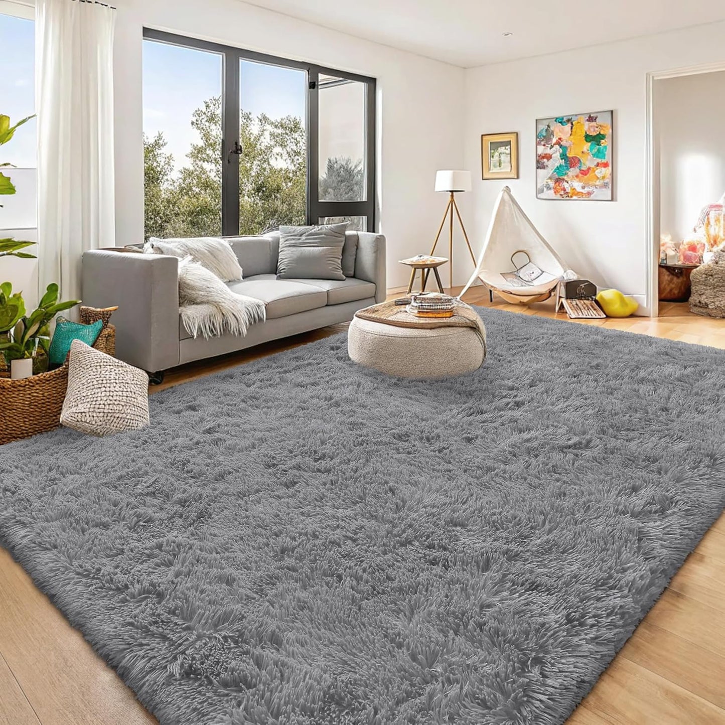 OLANLY Large Area Rug - Soft Fluffy Shaggy Indoor Carpet for Living Room & Bedroom | Light Grey 10x14