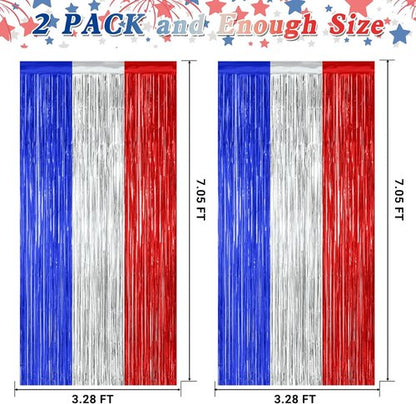 4th of July Decorations by [Brand Name] - 2 Pack Tinsel Backdrop | Red, Silver, Blue Fringe Curtains - 3.28 FT x 7.05 FT
