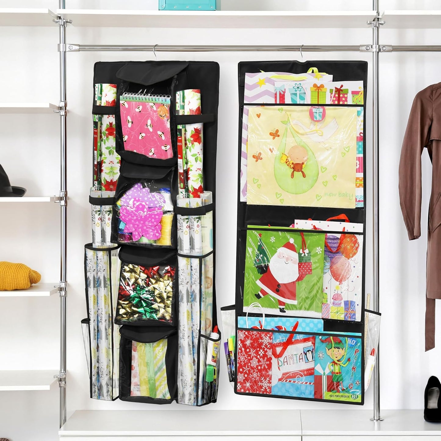 Simple Houseware Gift Wrap Organizer - Double-Sided Storage Pockets, Black | Set of 1