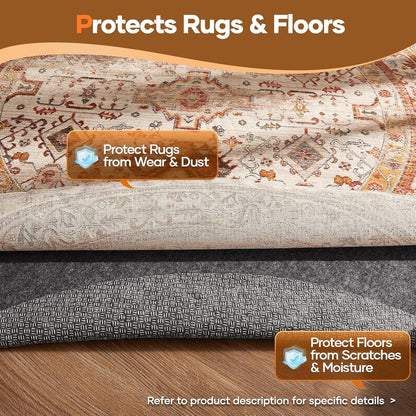 Veken Non-Slip Cushioned Rug Pad - 5 Ft Felt & Silicone Backing, 1/4 Inch Thick for Hardwood Floors