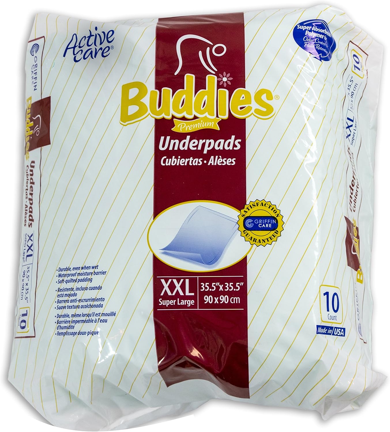 Buddies Extra Large Disposable Chux Pads - Waterproof Overnight Underpad 35.5 x 35.5 Inches for Incontinence