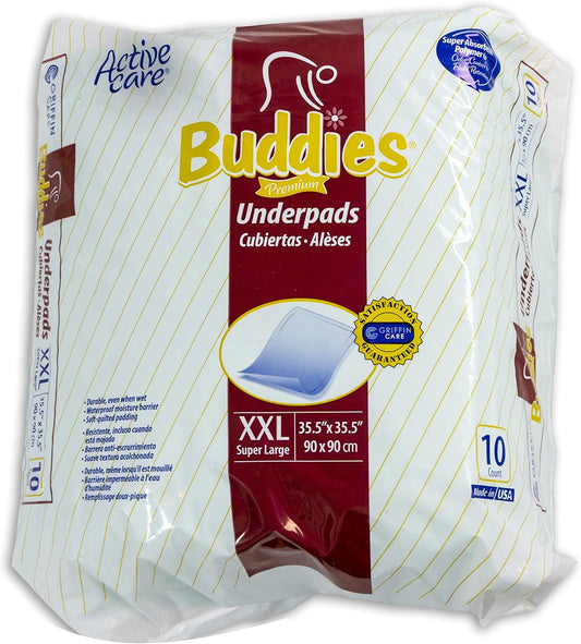 Buddies Extra Large Disposable Chux Pads - Waterproof Overnight Underpad 35.5 x 35.5 Inches for Incontinence