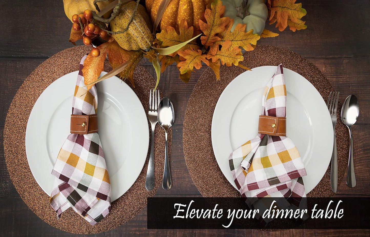 PERLLI Rustic Burnt Orange Napkins - 100% Cotton, Washable & Reusable | 12 Pack, 18x18 Inches for Thanksgiving