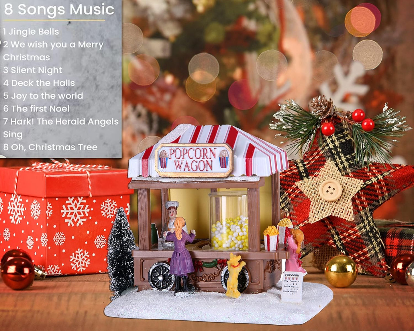 Skiennix Christmas Village Houses - LED Lighted Popcorn Village with 8 Music Features | Home Decor