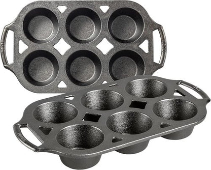 Lodge Cast Iron Muffin Pan - Durable Set of 2 for Perfectly Baked Muffins | Non-Stick Finish