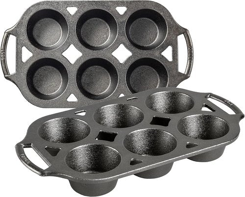 Lodge Cast Iron Muffin Pan - Durable Set of 2 for Perfectly Baked Muffins | Non-Stick Finish