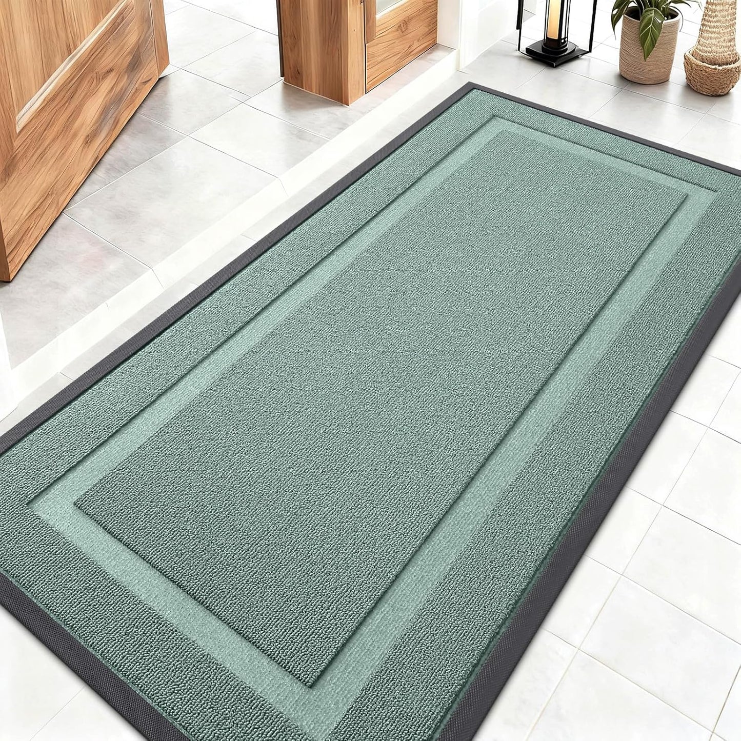 OLANLY Indoor Outdoor Front Door Mat - Waterproof All-Season Doormat | Sturdy Natural Rubber, 47x23, Grayish Green