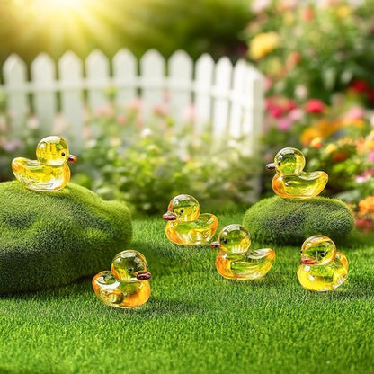 H&D Hyaline & Dora Mini Yellow Glass Duck Figurines - 6 Pcs Crystal Animal Sculptures for Home Decor | 1.3 x 1 Inch