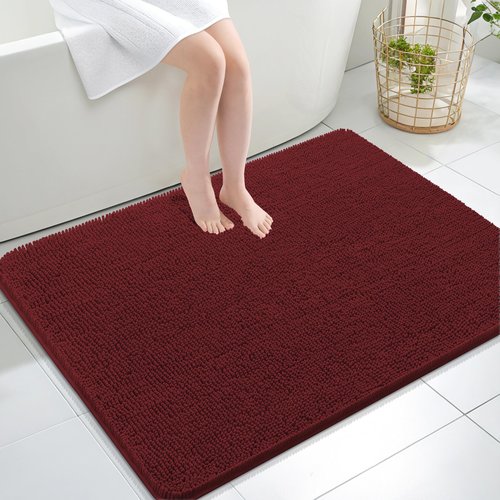 OLANLY Bathroom Rugs 40x32, Extra Soft Absorbent Chenille Bath Rugs, Rubber Backing Quick Dry, Machine Washable Bath Mats for Bathroom Floor, Tub and Shower, Home Decor Accessories, Andorra Red-Brown