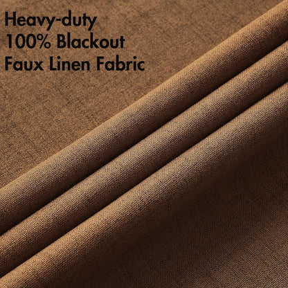 MIULEE 100% Blackout Linen Curtains - Thermal Insulated Brown Grommet Drapes | 52 x 72 Inch (2 Panels)