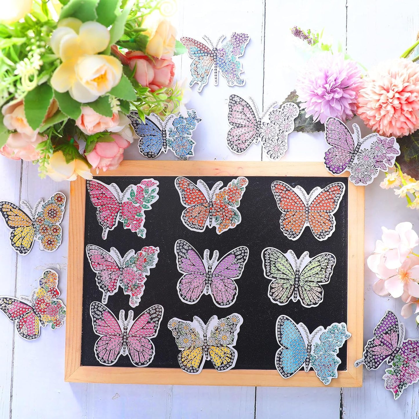 Umigy Butterfly Diamond Art Magnets Kit - 16 Pcs DIY Gem Art for Home Fridge Decor | Spring Crafts
