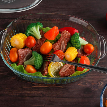 Clear Oval Glass Casserole Dish With Lid - 3Qt Baking Dish for Oven | Durable Cookware for Cooking & Serving