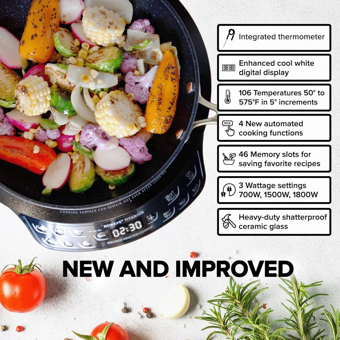 Nuwave Induction Cooktop - Upgraded 3 Wattage Control with Digital Temp Probe | 12” Shatter-Proof Ceramic Glass