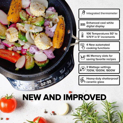 Nuwave Induction Cooktop - Upgraded 3 Wattage Control with Digital Temp Probe | 12” Shatter-Proof Ceramic Glass