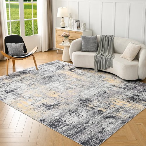 INGEROOM Washable Rug - 5x7 Area Rugs Abstract Soft Machine Washable Rug with Non-Slip Backing for Living Room, Bedroom, Dining Room (Gold and Black, 5'x7' Feet)