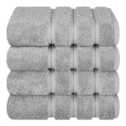 American Soft Linen Luxury Hand Towels for Bathroom, 600 GSM Heawy Weight 16x28 Size 100% Cotton Turkish 4 Piece Hand Face Towel Set, Light Grey Hand Towels