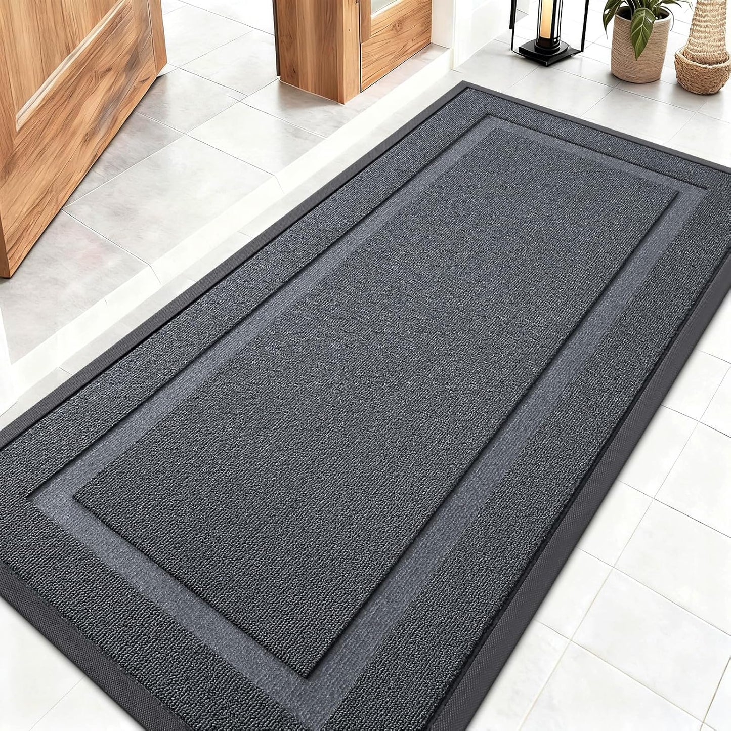 OLANLY Indoor Outdoor Front Door Mat - Waterproof All-Season Doormat, Easy Clean, 47x23, Charcoal Gray