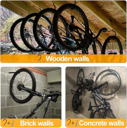 KURUI Heavy Duty Bicycle Hooks - 6 Pack Wall Mount Storage for Bikes & Plants | No Drill Design