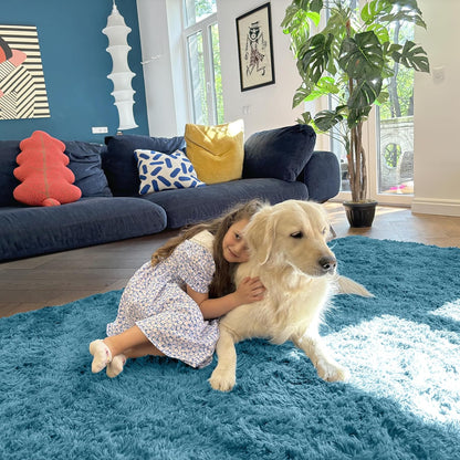 OLANLY Area Rug - Soft Fluffy Shaggy Design | Machine Washable 4x5.9 ft for Living Room & Bedroom - Slate Blue