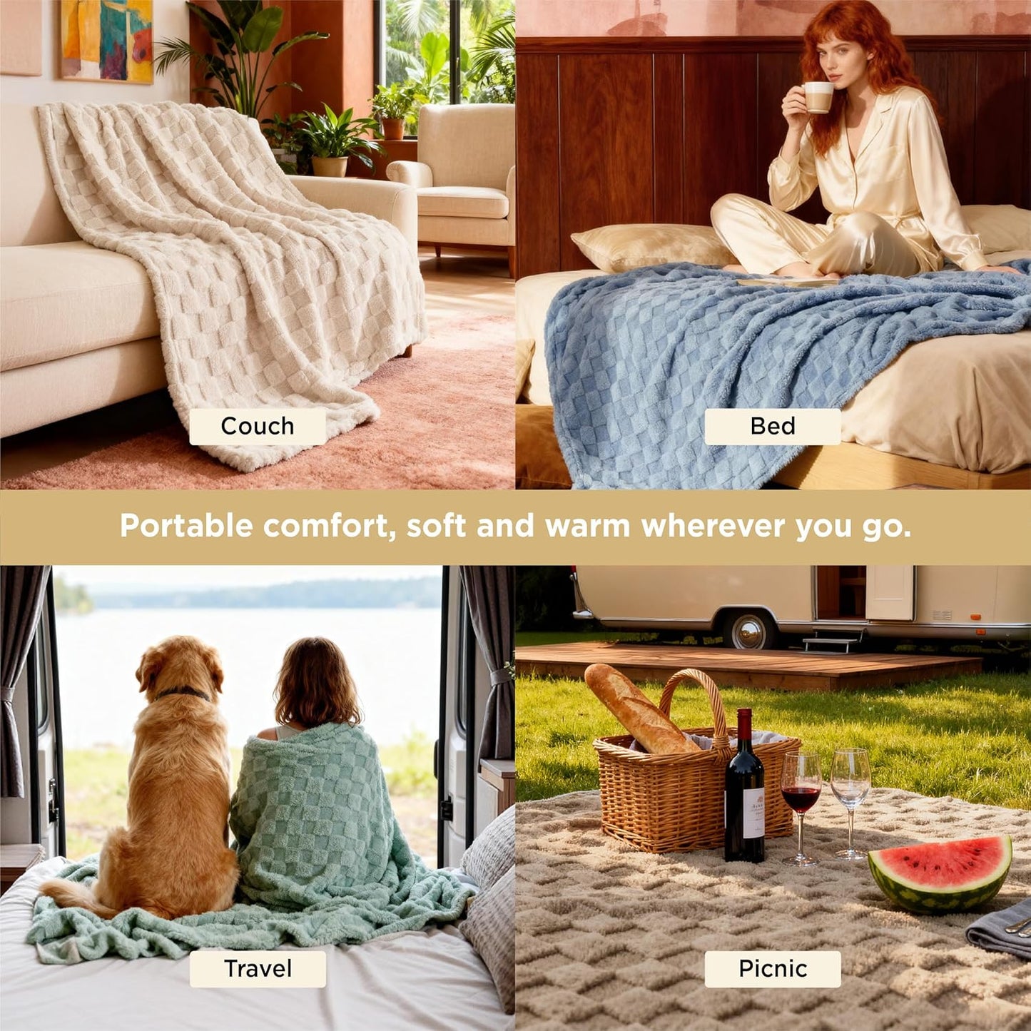 Bedsure GentleSoft Throw Blanket - Cozy Sage Green Checkered Fleece for Home Decor | 50x60 Inches
