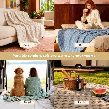 Bedsure GentleSoft Throw Blanket - Cozy Sage Green Checkered Fleece for Home Decor | 50x60 Inches