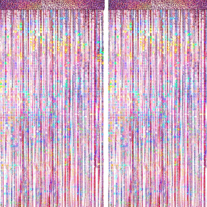 Pink Foil Fringe Curtain by [Brand Name] - 4 Pack Metallic Tinsel Backdrop for Birthday & Wedding Decor