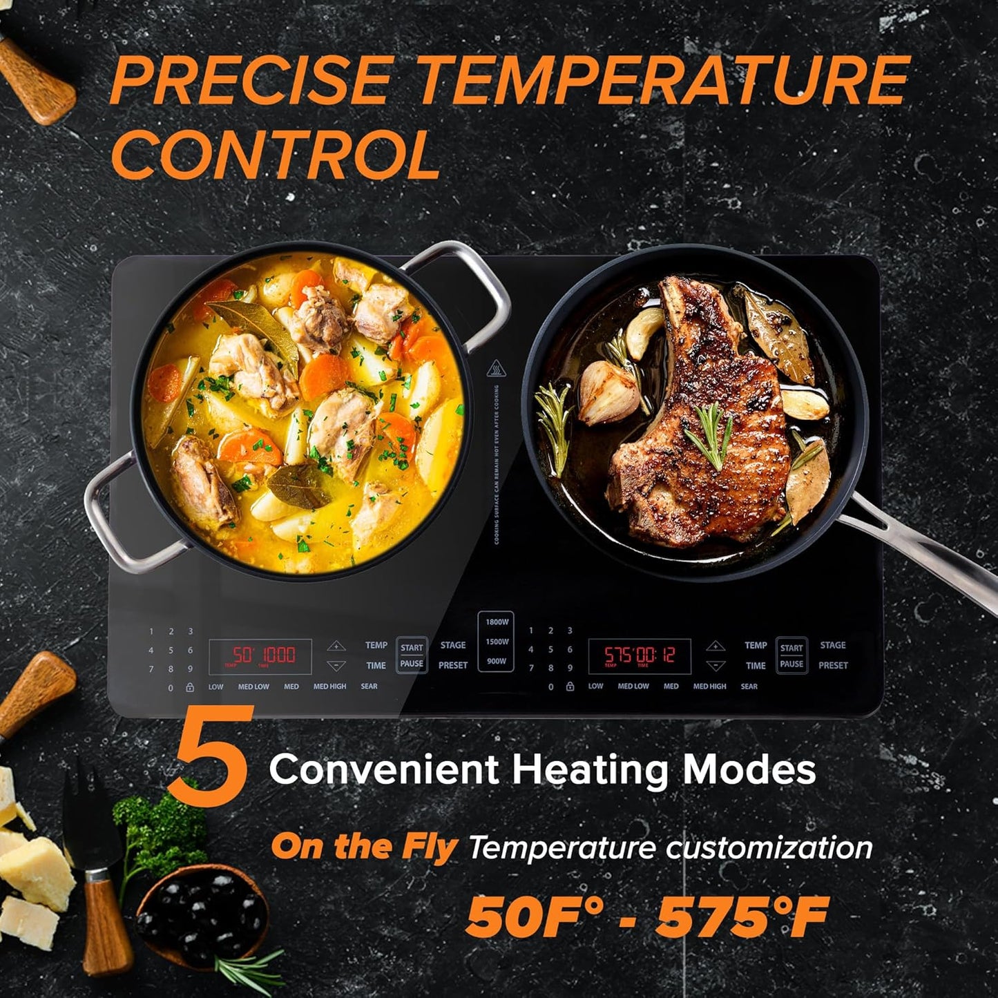 Nuwave Double Pro Cooktop - Portable Induction Burner with Dynamic Watt Technology | 900-1800W, 8” Coil