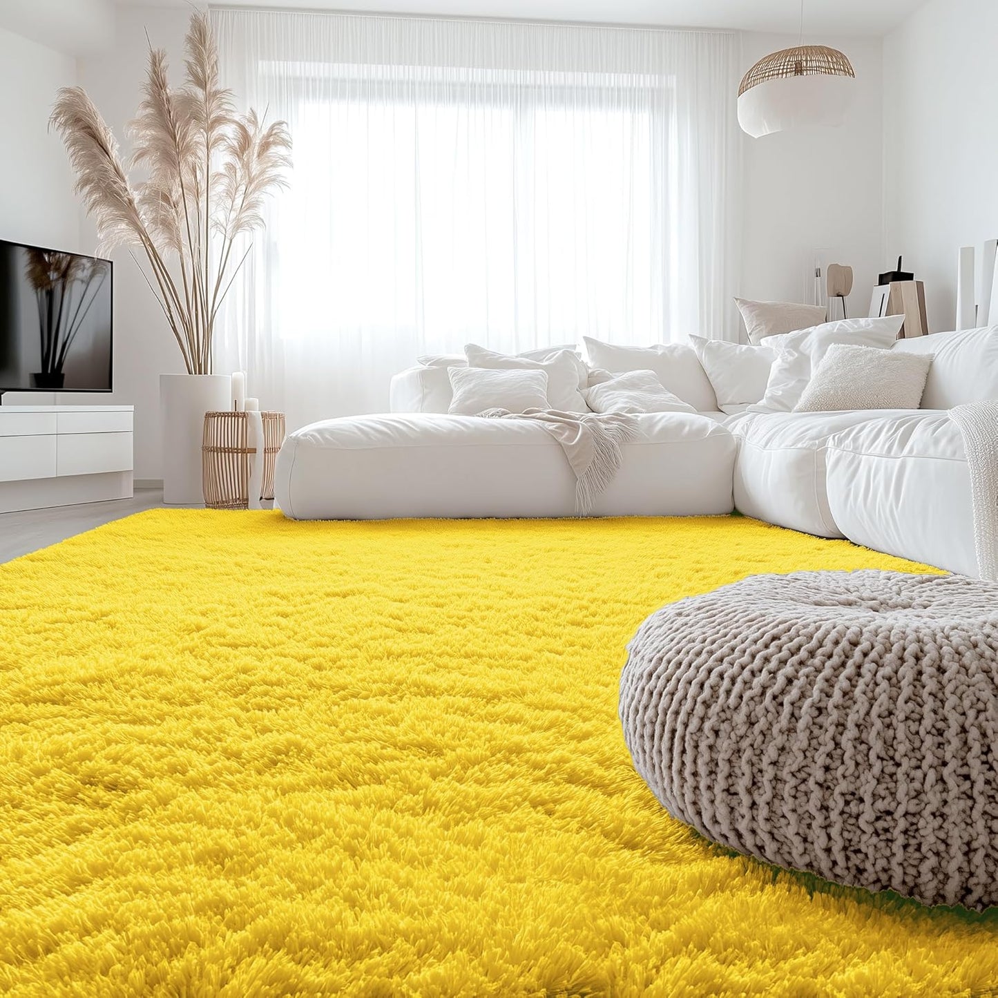 OLANLY Large Area Rug - Soft Fluffy Shaggy Carpet for Living Room & Bedroom | Machine Washable, Yellow