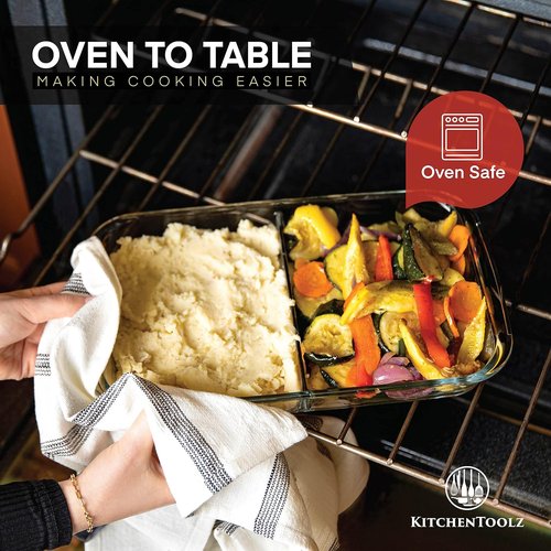 Divided Glass Casserole Baking Dish Set by [Brand Name] | 2.3 Qt Rectangular Bakeware for Oven & Table