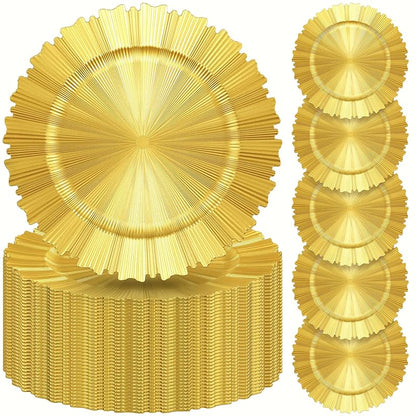 Bright Gold Charger Plates 50 Pcs, 13 Inch Round Plastic with Rim - Variation: Bright Gold+50