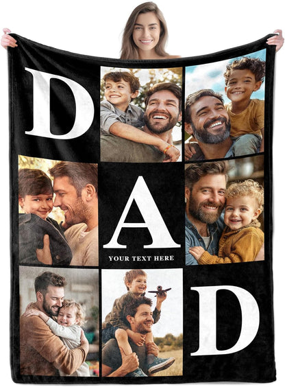 Ship Next Day | Personalized Father's Day Blanket - Unique Custom Gift for Dad, Papa, Grandpa - Photo/Text Option