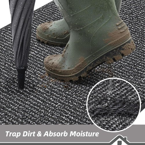 BEQHAUSE Dirt Trapper Door Mat - Non-Slip, Washable, Absorbent | 36" x 60", Charcoal Color for Entryway