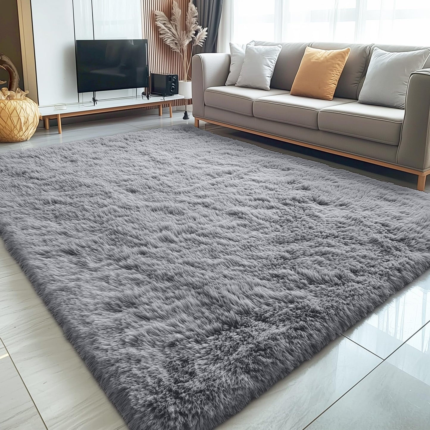 OLANLY 5x7 Machine Washable Large Area Rugs for Living Room, Bedroom, Soft Fluffy Shaggy Bedside Rug, Indoor Floor Carpet for Kids Girls and Boys, Dorms, Nursery, Home Decor Aesthetic, Light Grey
