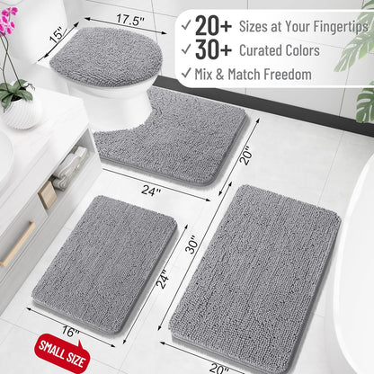 OLANLY Bathroom Rugs - Extra Soft Chenille Bath Mats | 30x20, Quick-Dry & Machine Washable, Grey