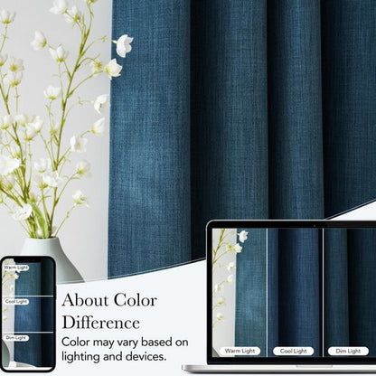 NICETOWN Short Faux Linen Stone Blue Blackout Curtains 63 inches Long for Kitchen - Privacy Panels for Living Room Bedroom, Modern Farmhouse Style Easy Care Grommet Top, 2 Panels, W42 by L63