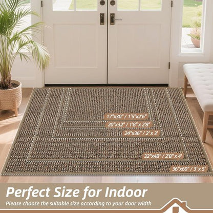 BEQHAUSE Dirt Trapper Door Mat - Non-Slip, Washable, Absorbent 24" x 36" Entryway Mat in Beige