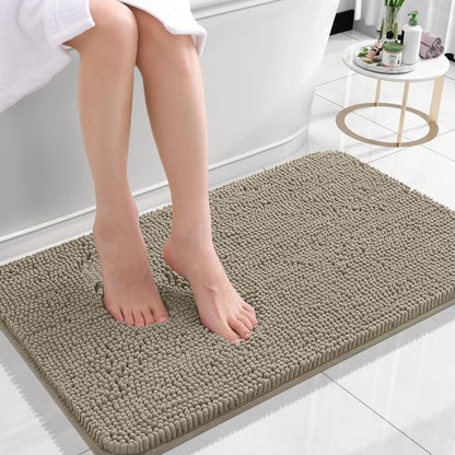 OLANLY Bathroom Rugs 24x16, Extra Soft Absorbent Chenille Bath Rugs, Rubber Backing Quick Dry, Machine Washable Bath Mats for Bathroom Floor, Tub and Shower, Home Decor Accessories, Warm Taupe