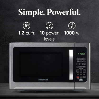 Farberware 1.2 Cu. Ft. Countertop Microwave Oven - 1000 Watts, Auto Cook, Easy Clean, Stainless & Black