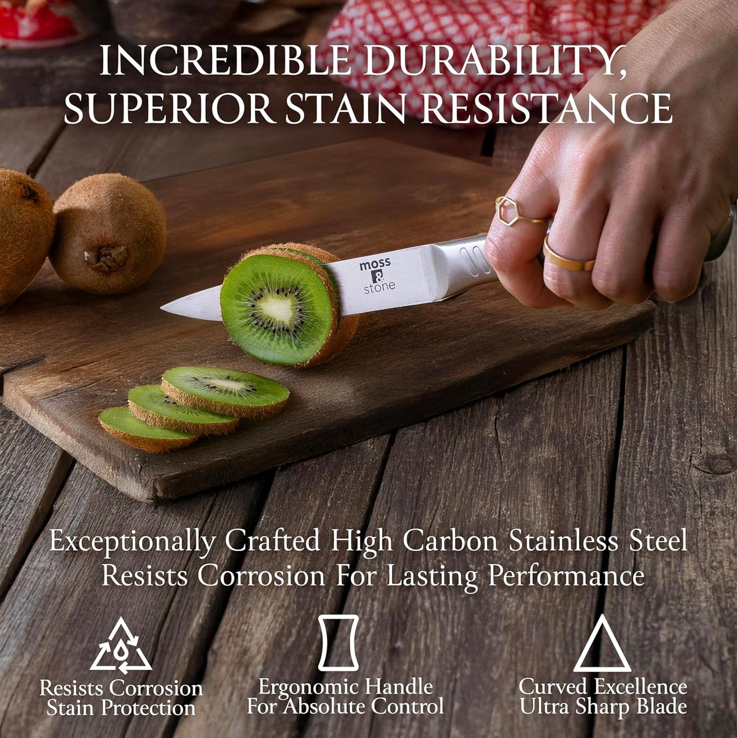 Moss & Stone Professional Kitchen Knife Set - 6-Piece Stainless Steel Chef Knives with Block | Scratch Resistant & Rust Proof