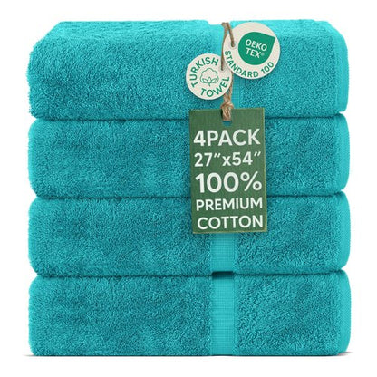Chakir Turkish Linens | Hotel & Spa Quality 100% Cotton Premium Turkish Towels | Soft & Absorbent (4-Piece Bath Towels, Aqua)