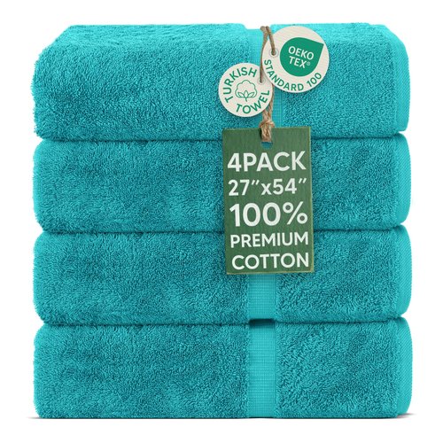Chakir Turkish Linens | Hotel & Spa Quality 100% Cotton Premium Turkish Towels | Soft & Absorbent (4-Piece Bath Towels, Aqua)