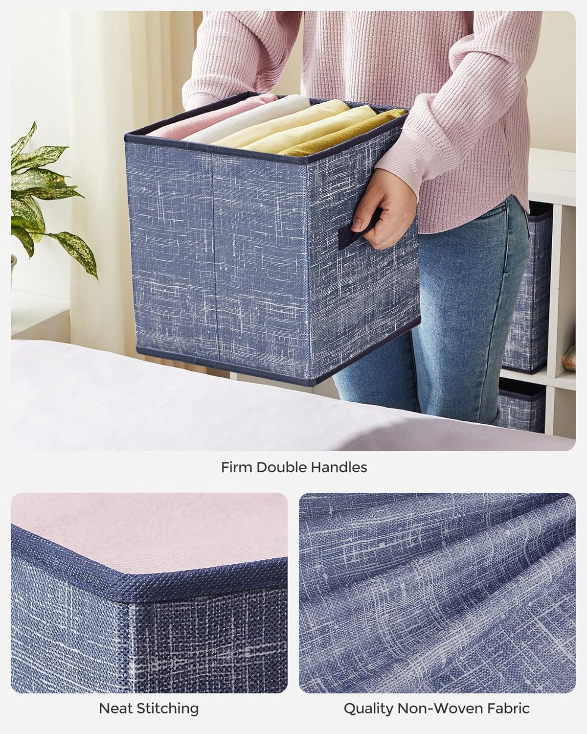 SONGMICS Storage Cubes - 11-Inch Non-Woven Fabric Bins | Set of 6 Foldable Closet Organizers in Misty Blue